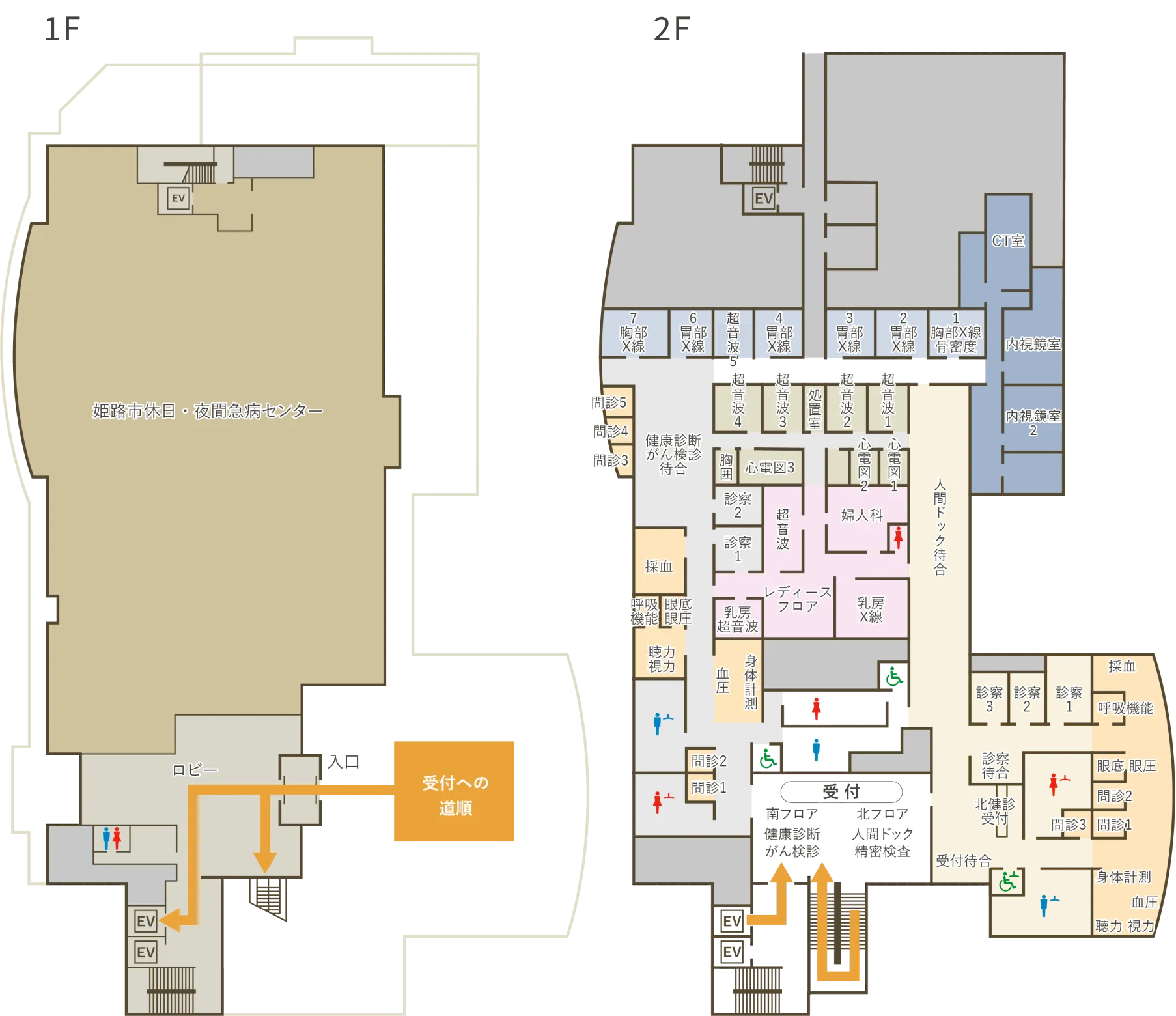 姫路医師会健診センター1F・2Fのフロアマップ